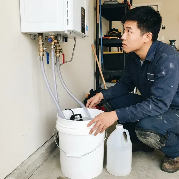 GJK Plumbing technician providing tankless water heater maintenance in Charleston, WV