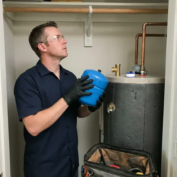 GJK Plumbing technician providing water heater expansion tank installation in Charleston, WV
